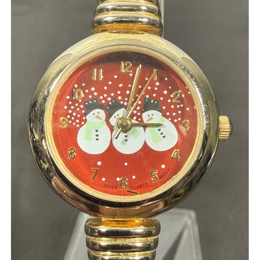 Bangle Watch Women OS Red Gold Snowman Holiday Festive Japan Quartz